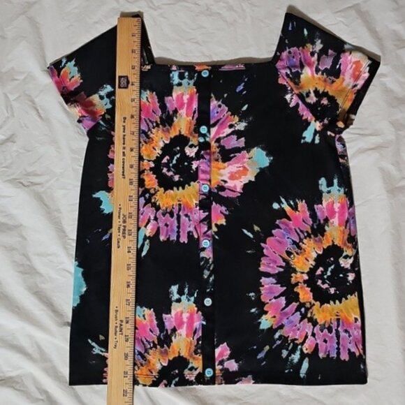 Place Girl Size 16 XXL Black Ribbed S-Slv Top, Multicolor Pattern w/Faux Buttons - Picture 9 of 10